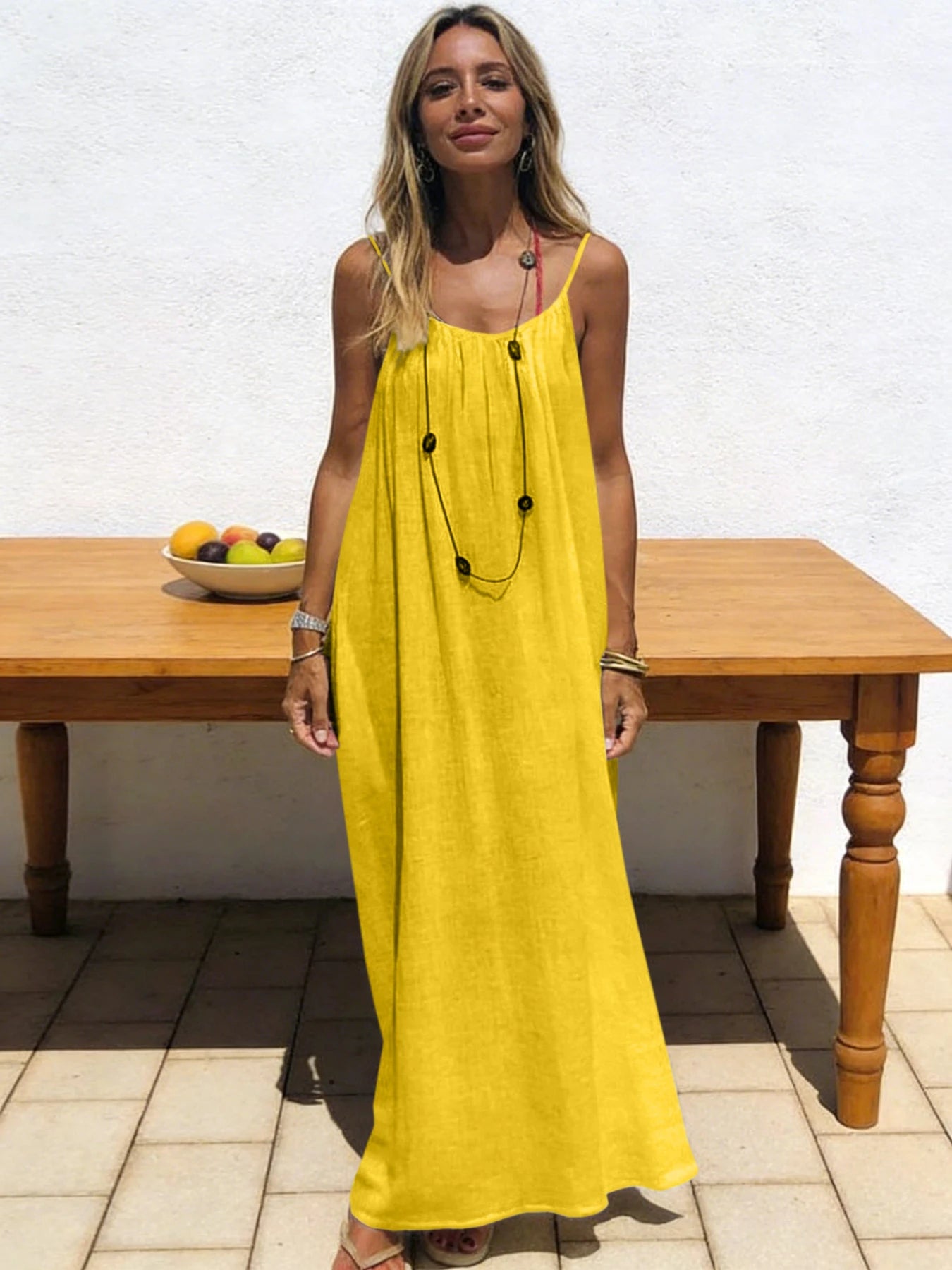Women's Loose V Neck Spaghetti Strap Maxi Dress For Casual Outfits