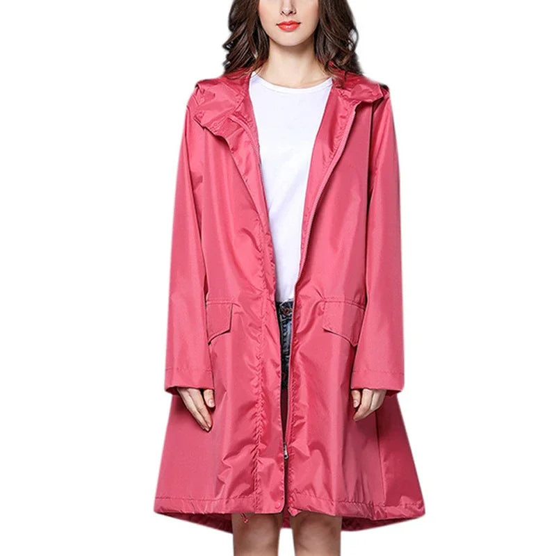 Long Hooded Front Opening Jacket for Layering over Outfits