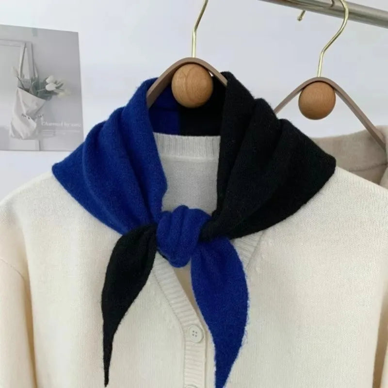 Striped Triangle Knit Scarf with Tieable Pointed Ends