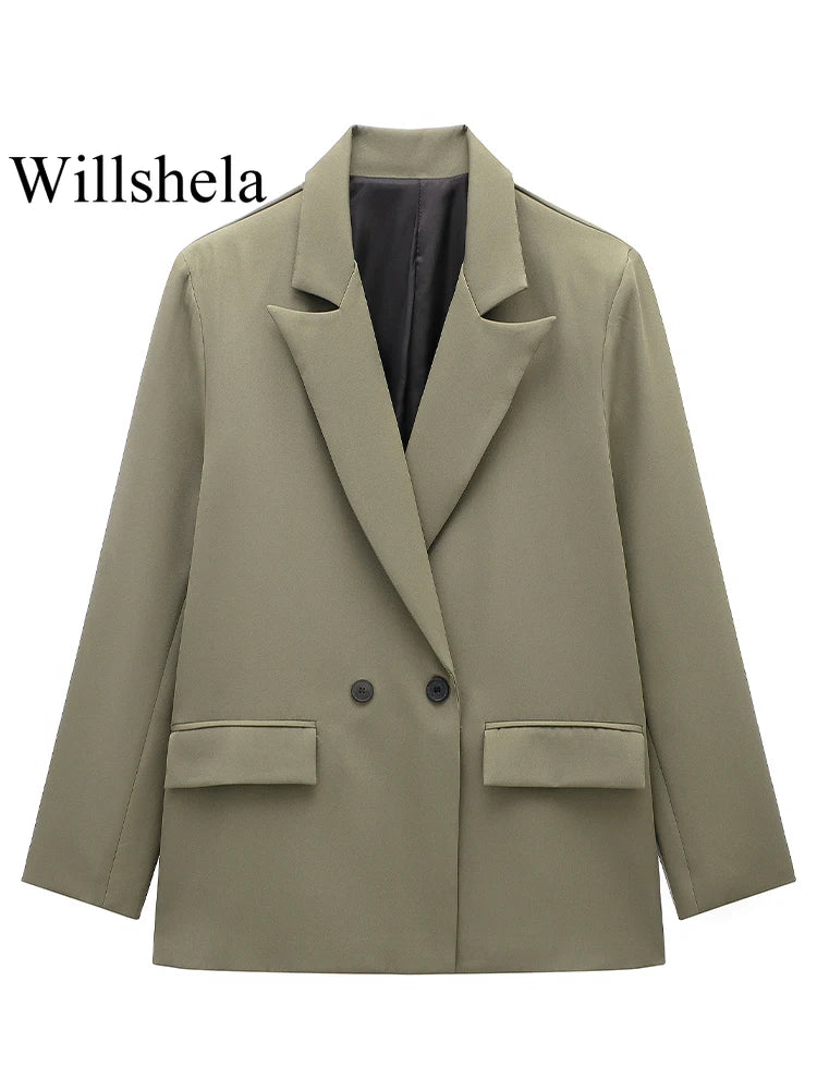Women's Double Breasted Notched Lapel Blazer for Layered Outfits