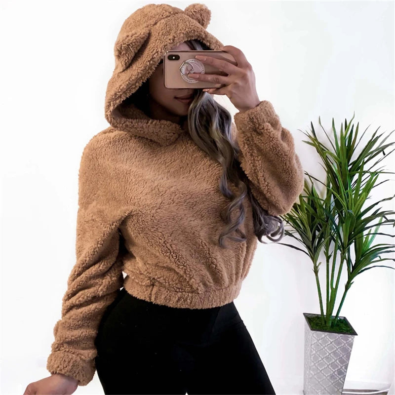 Bear Ear Long Sleeve Pullover Casual Hoodie for Layering