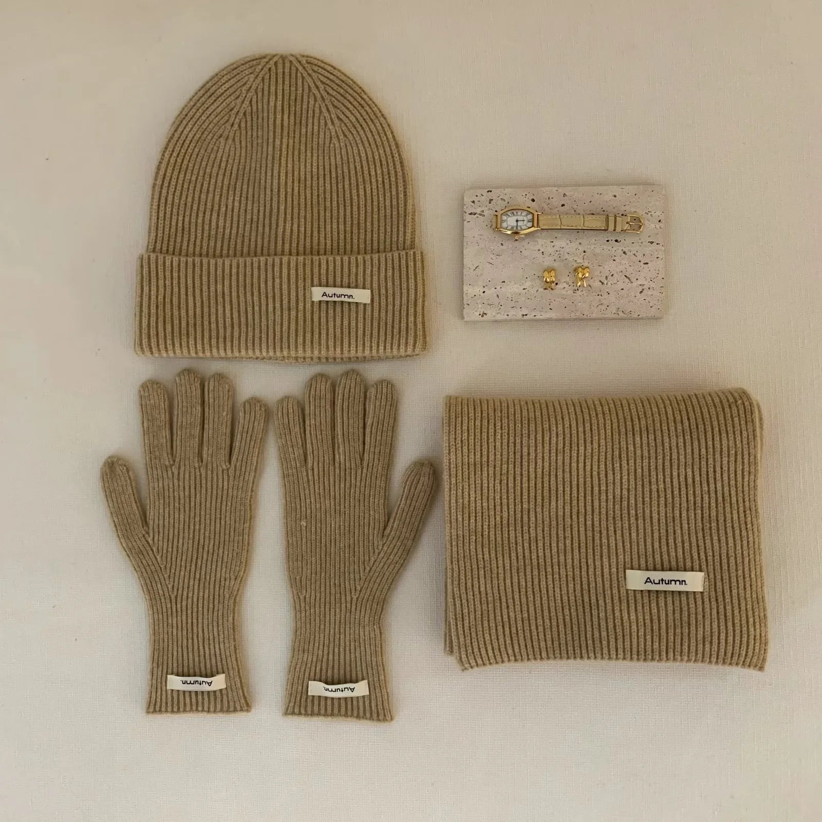 Women's Knitted Hat Scarf and Touchscreen Gloves Set for Winter Wear