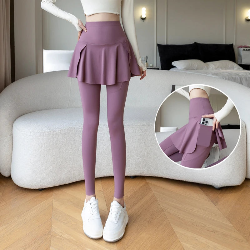 Women's Skirt Overlay Full Length Leggings For Workout Outfits