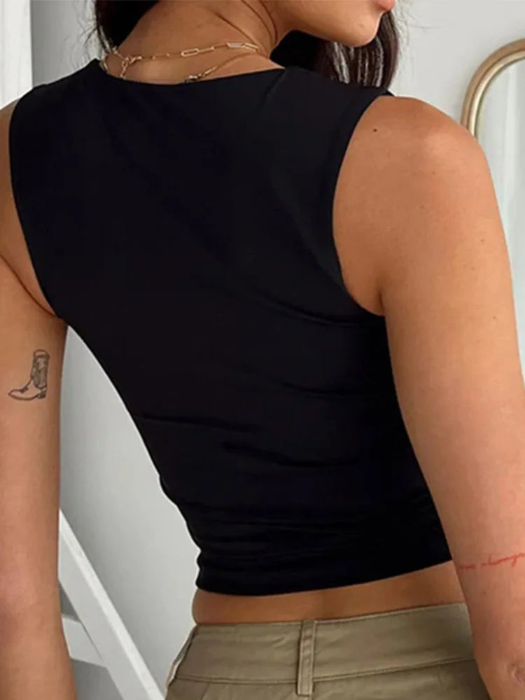 Women's Solid Crop Top with Scoop Neckline and a Sleeveless Design