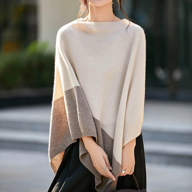 Contrast Block Asymmetric Poncho for Layering over Outfits