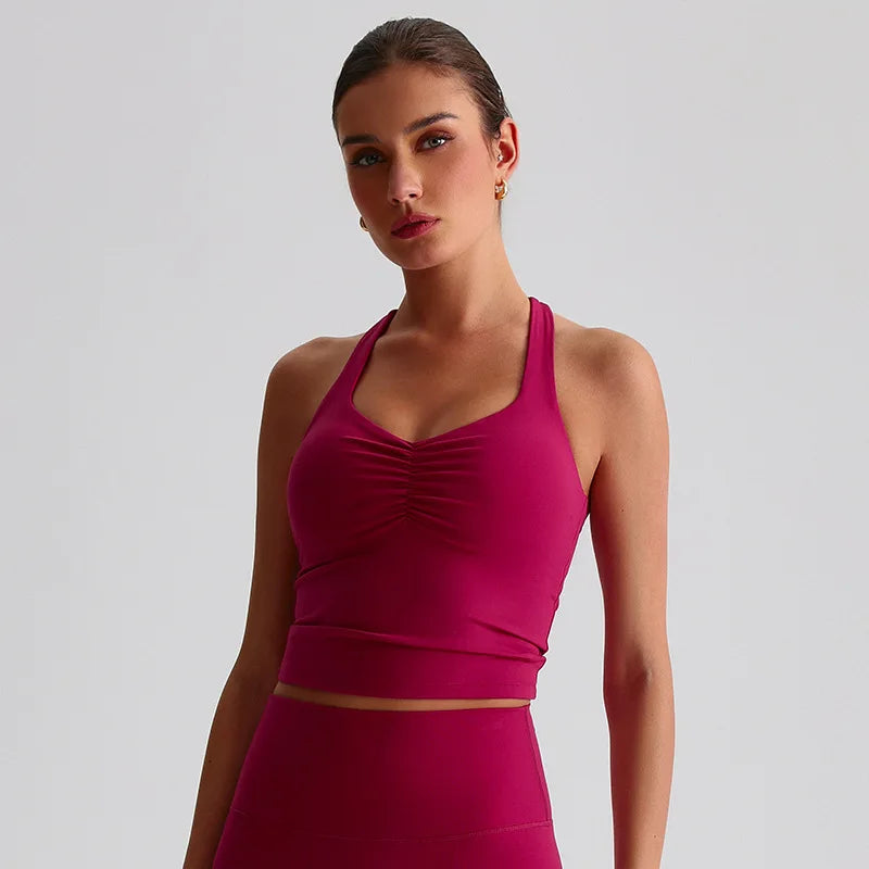 Women's Ruched Front Cross Back Longline Tank Top