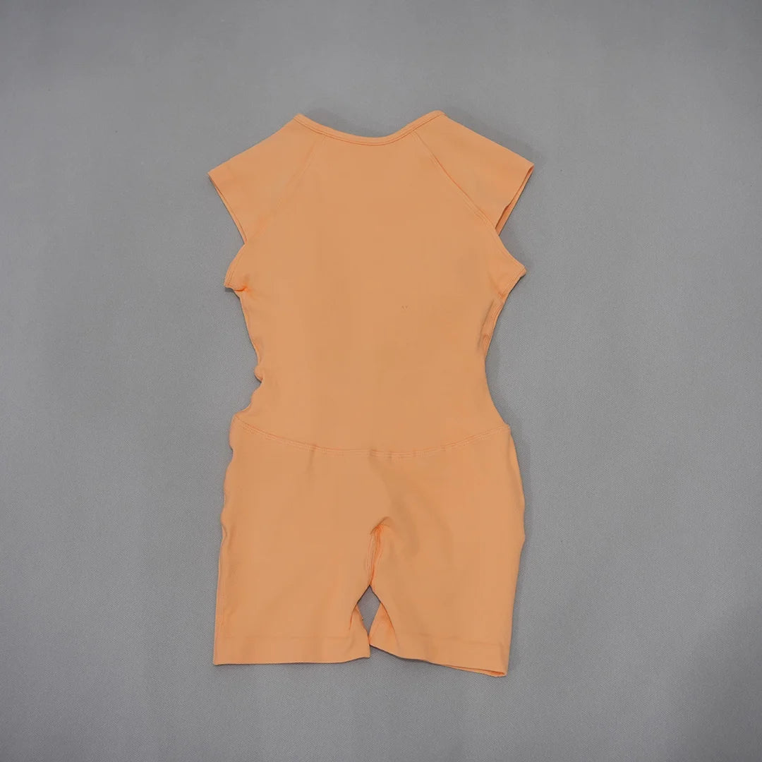Women's Cap Sleeve Nylon Blend Workout Romper with Open Back