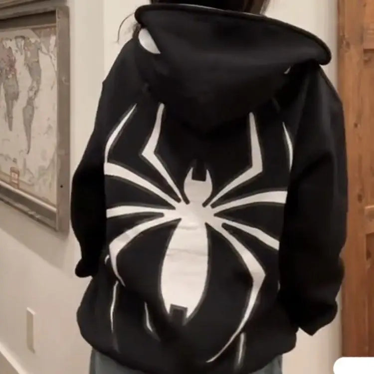 Spider Graphic Long Sleeve Full Zip Casual Hoodie