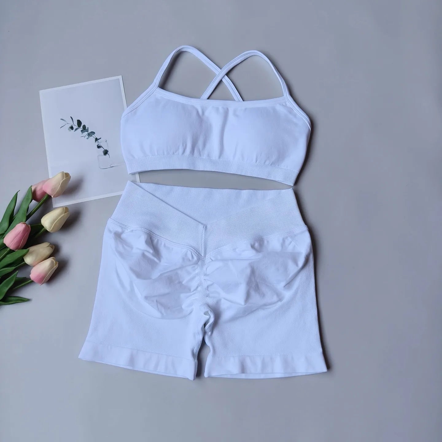 Women's Cross Back Bra And Shorts Yoga Set