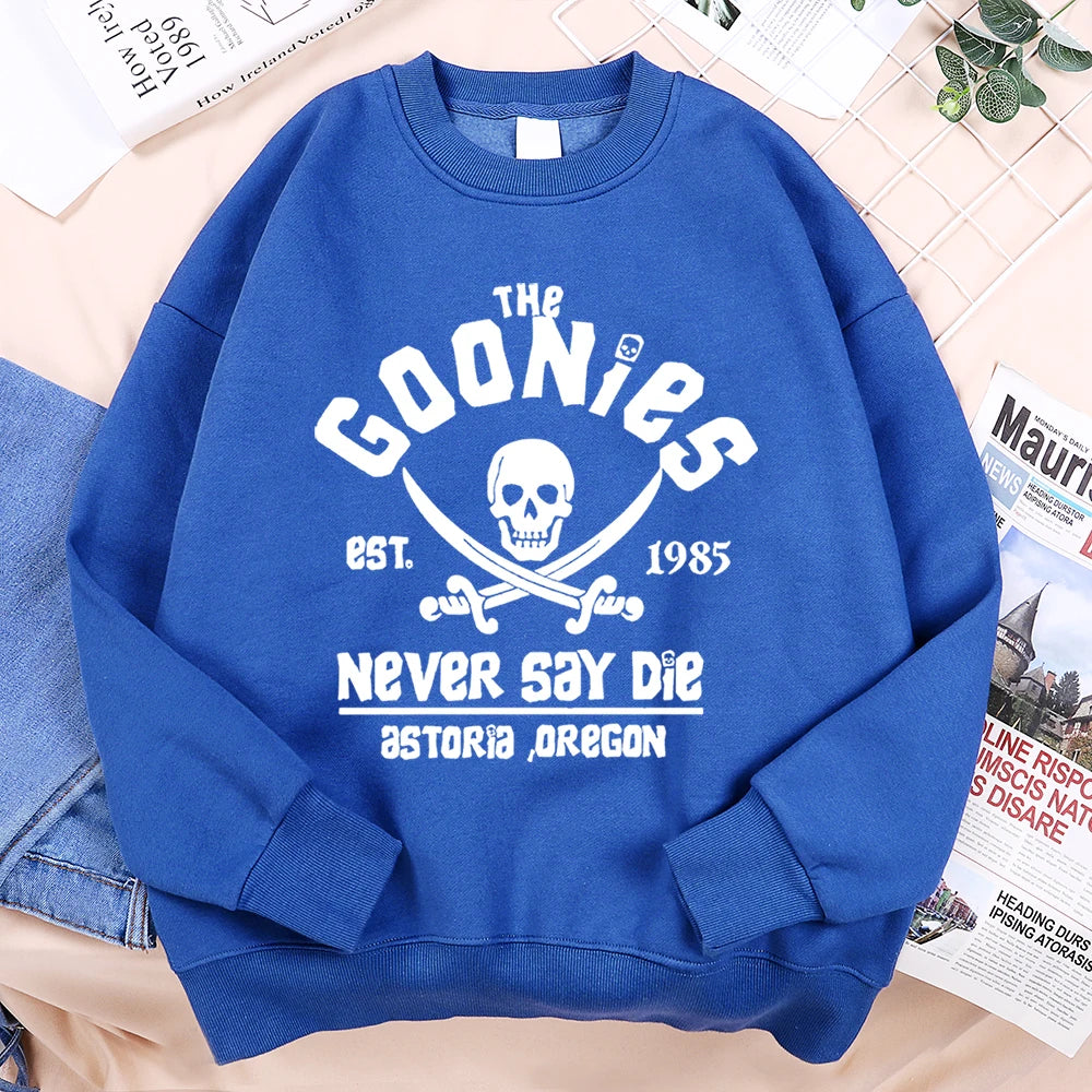 Never Say Die Graphic Loose-Fit Fleece Crewneck Sweatshirt