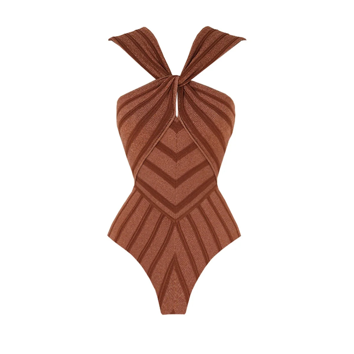Striped Cutout One-Piece Swimsuit with Long Skirt