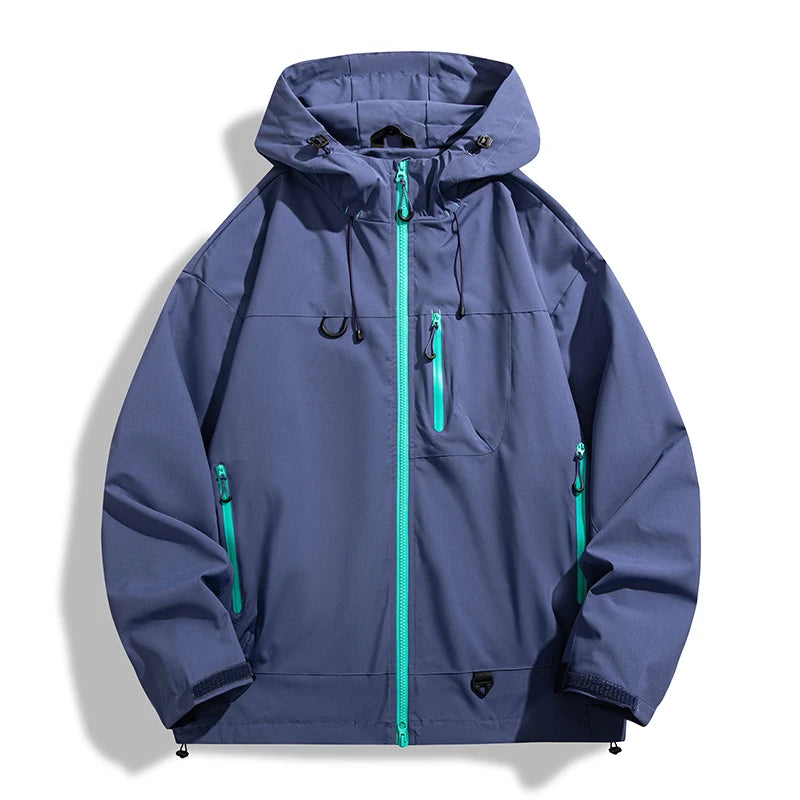 Hooded Long Sleeve Full Zip Outdoor Hiking Jacket with Pockets
