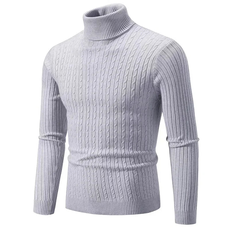 Men's Cable Knit Turtleneck Long Sleeve Sweater
