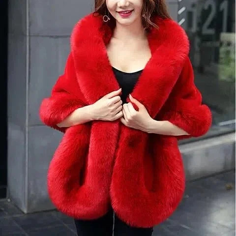 Plush Crossover Wrap Cape for Layering over Outfits