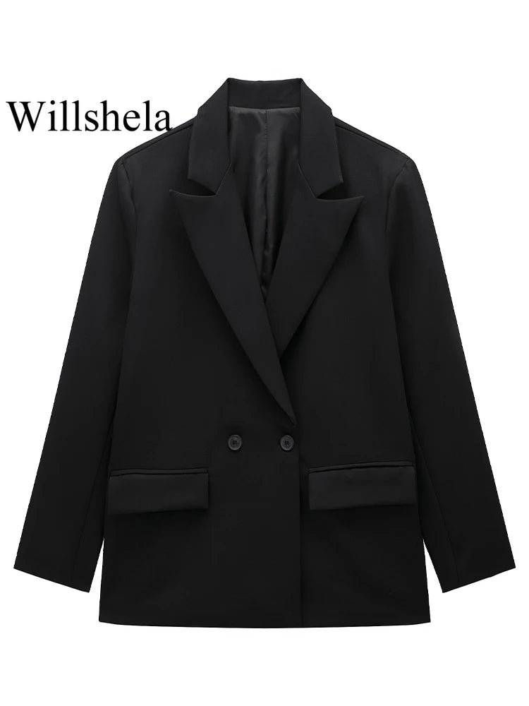 Women's Double Breasted Notched Lapel Blazer for Layered Outfits