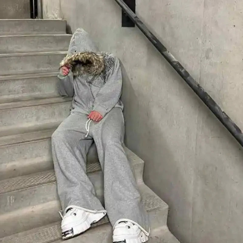 Fluffy Trim Long Sleeve Full Zip Casual Hoodie