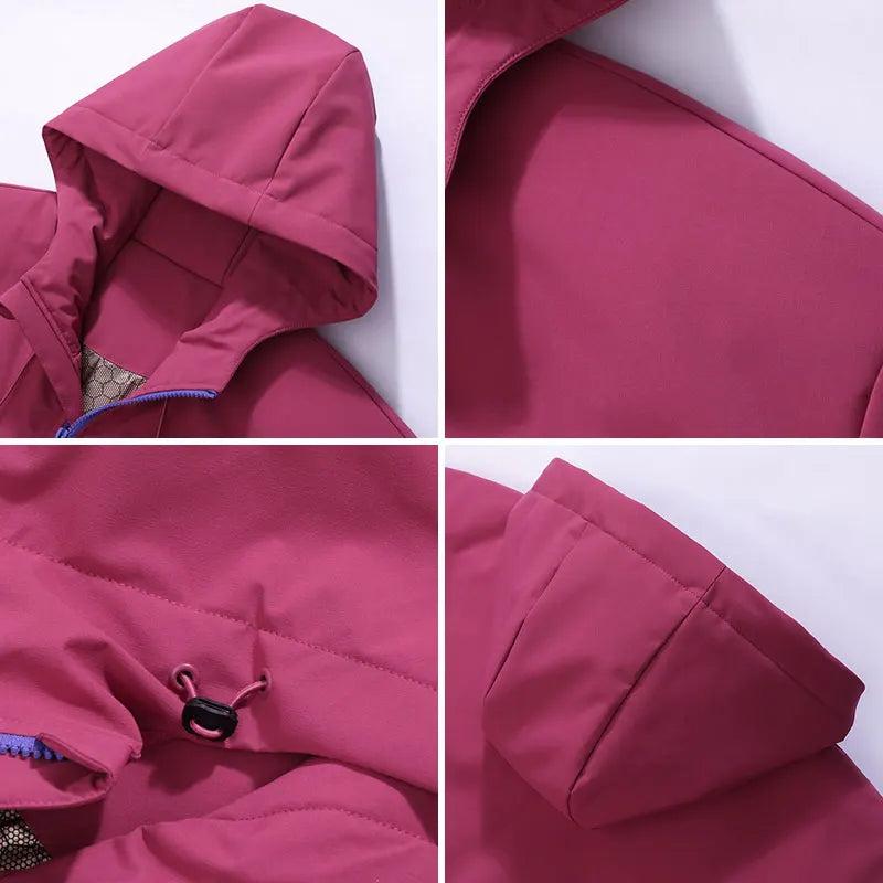 Hooded Long Sleeve Full Zip Outdoor Hiking Jacket with Pockets