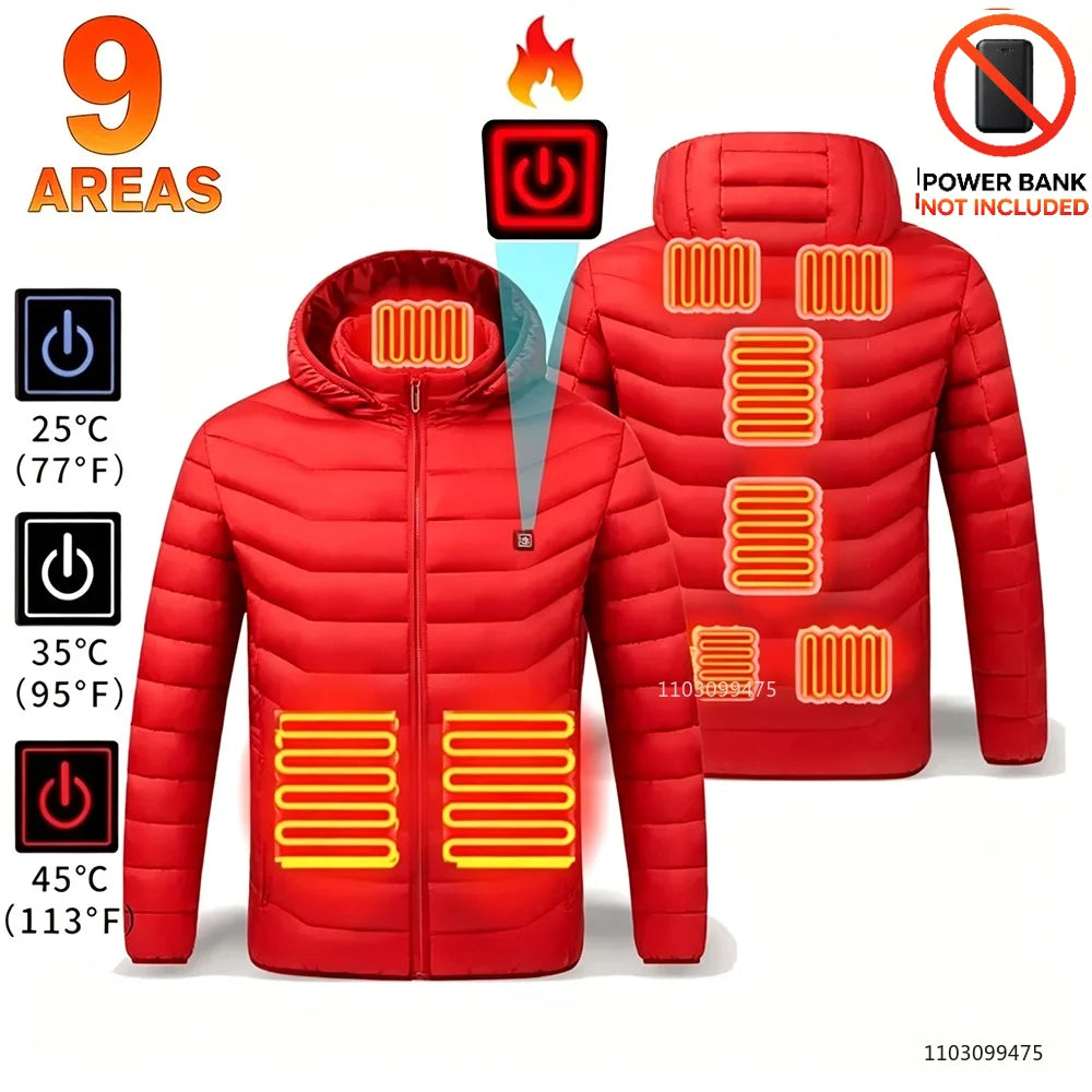 USB Heated Hooded Full Zip Long Sleeve Outdoor Jacket