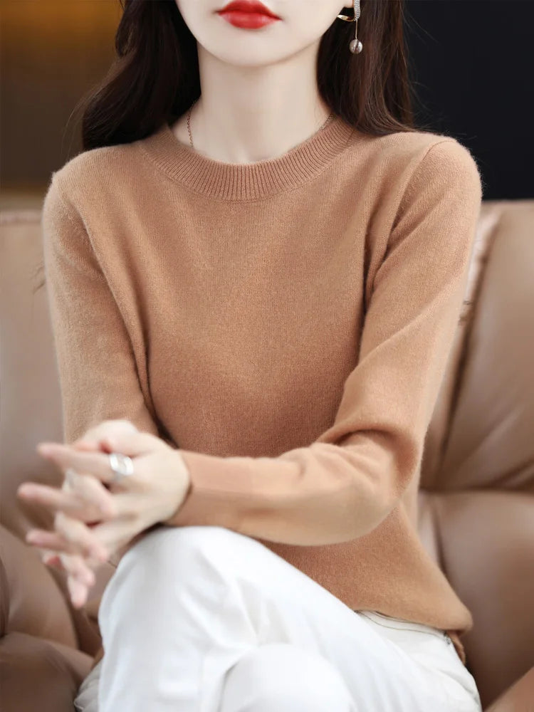 Women's Crew Neck Long Sleeve Sweater Casual Knit Layer