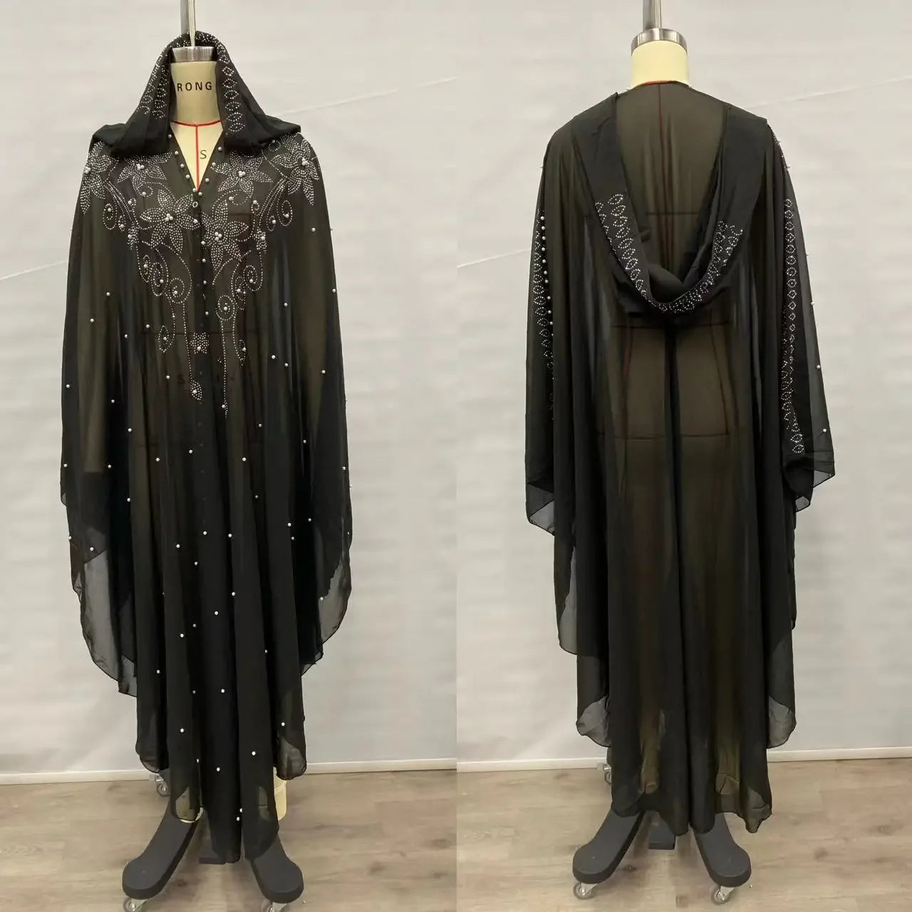 Embellished Sheer Hooded Cape for Layering over Outfits