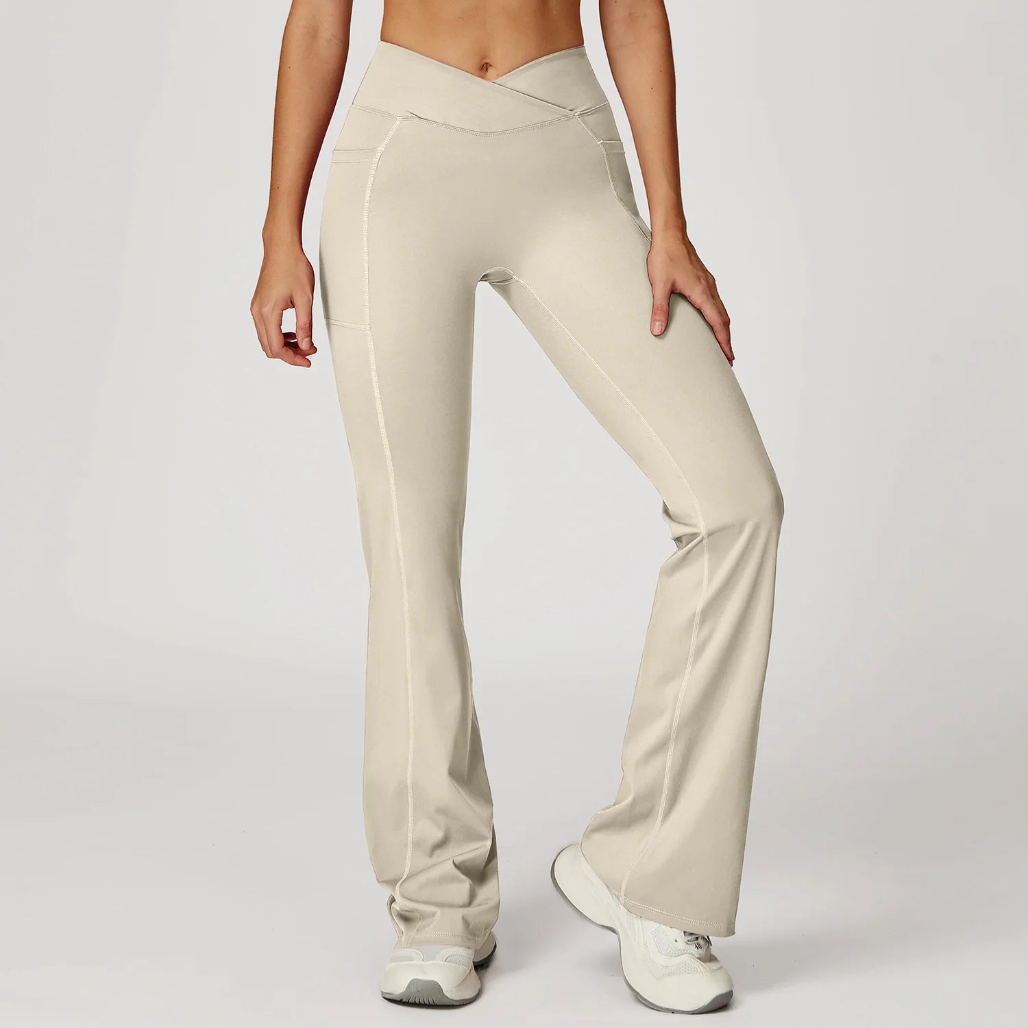 Women's High V Waist Flared Workout Pants with Side Pockets