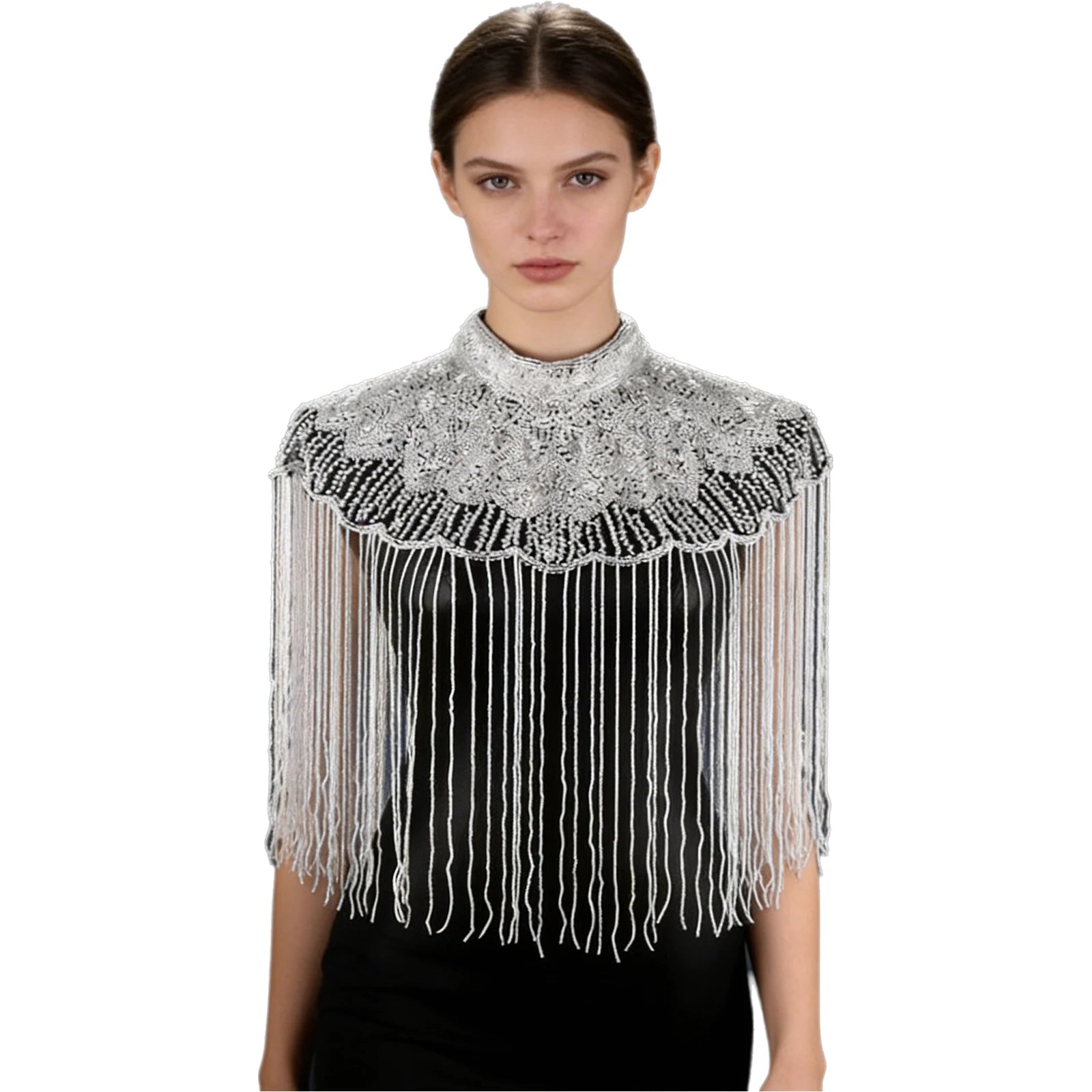 Beaded Long Fringe Cape for Layering over Outfits