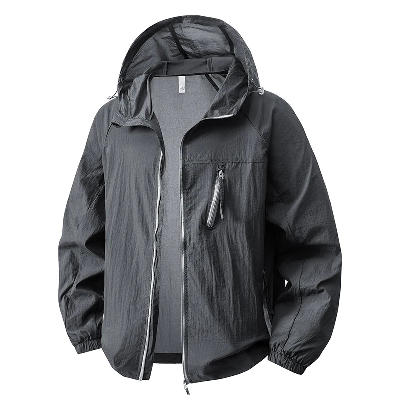 Hooded Long Sleeve Full Zip Outdoor Hiking Jacket with Pockets