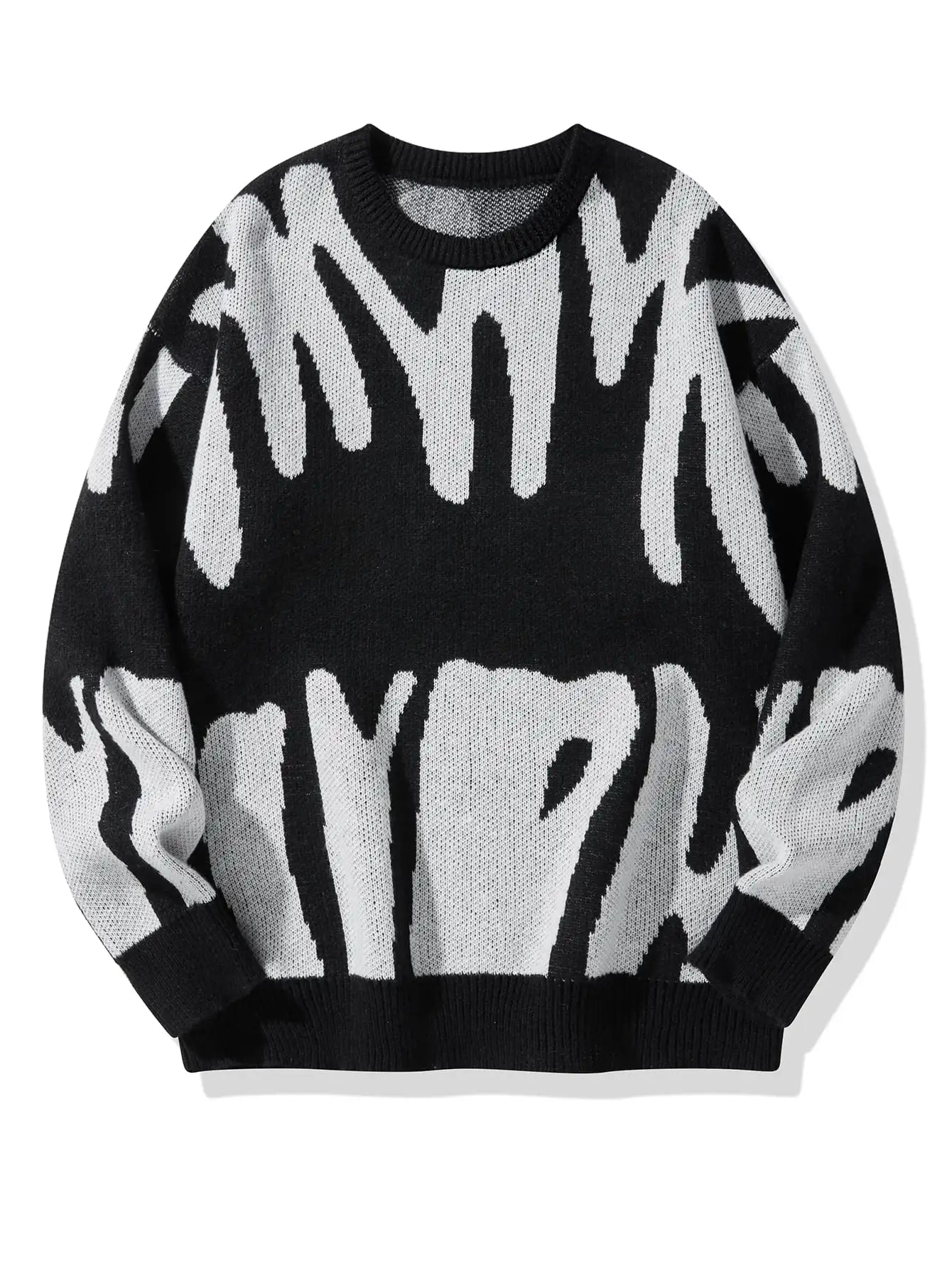 Men's Abstract Pattern Crew Neck Knit Sweater