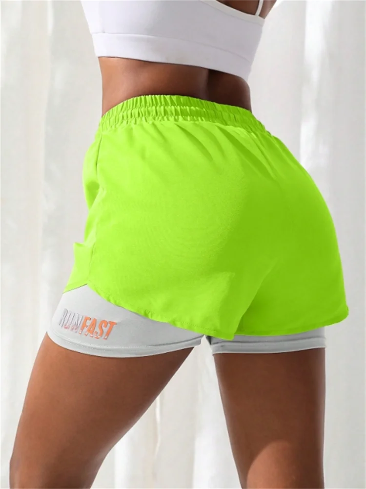Women's Drawstring Double-Layer Running Shorts