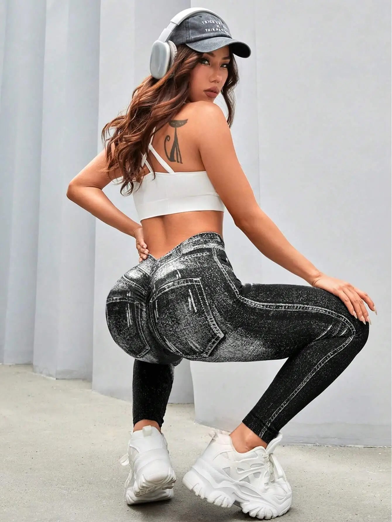 Women's Denim Look Full Length Leggings For Workout Outfits