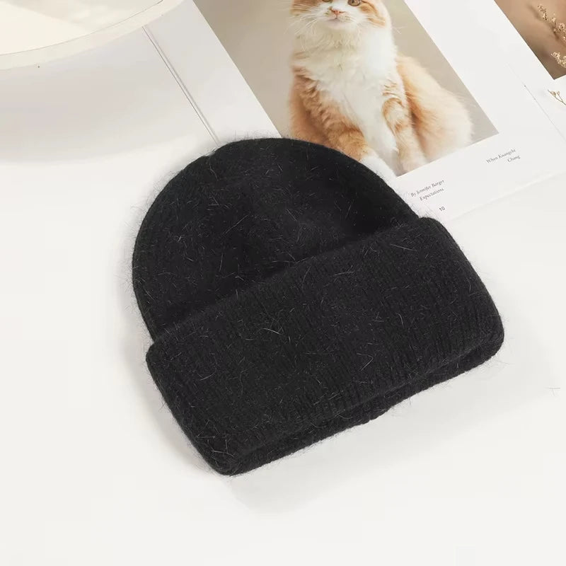 Solid Ribbed Knit Beanie with Wide Folded Cuff