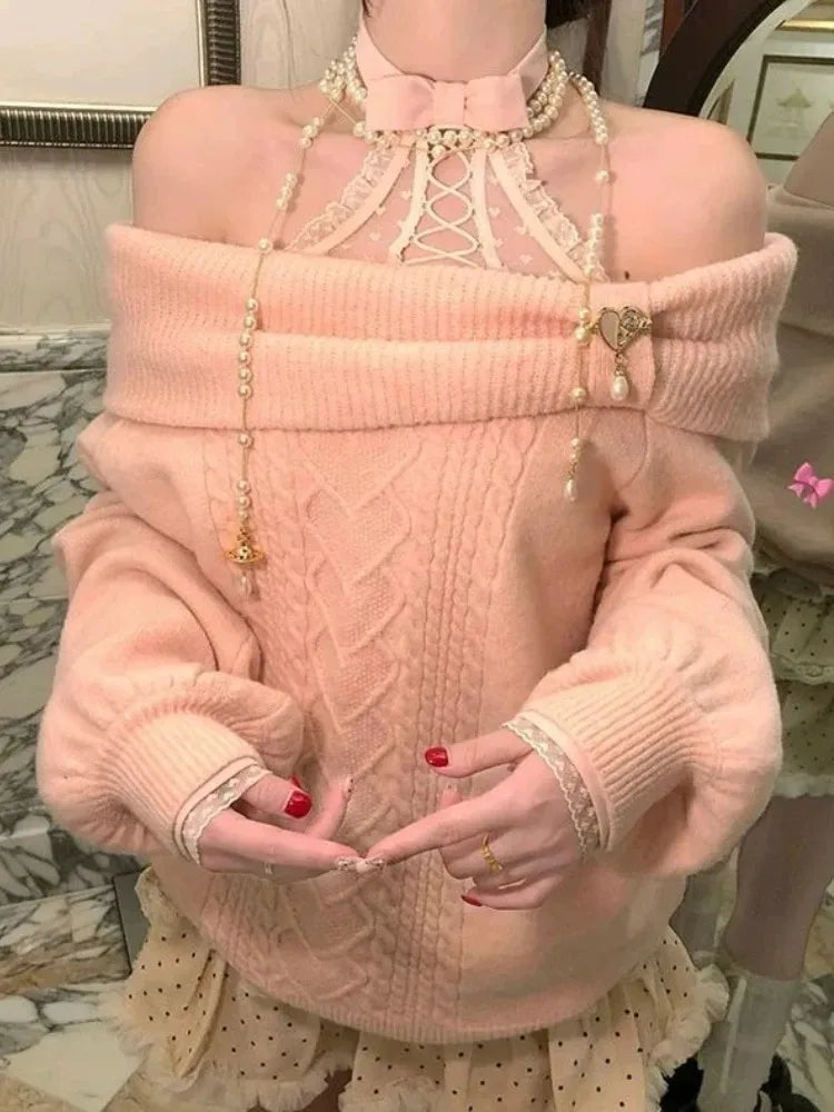 Women's Cold Shoulder Cable Knit Sweater Casual Knit Layer