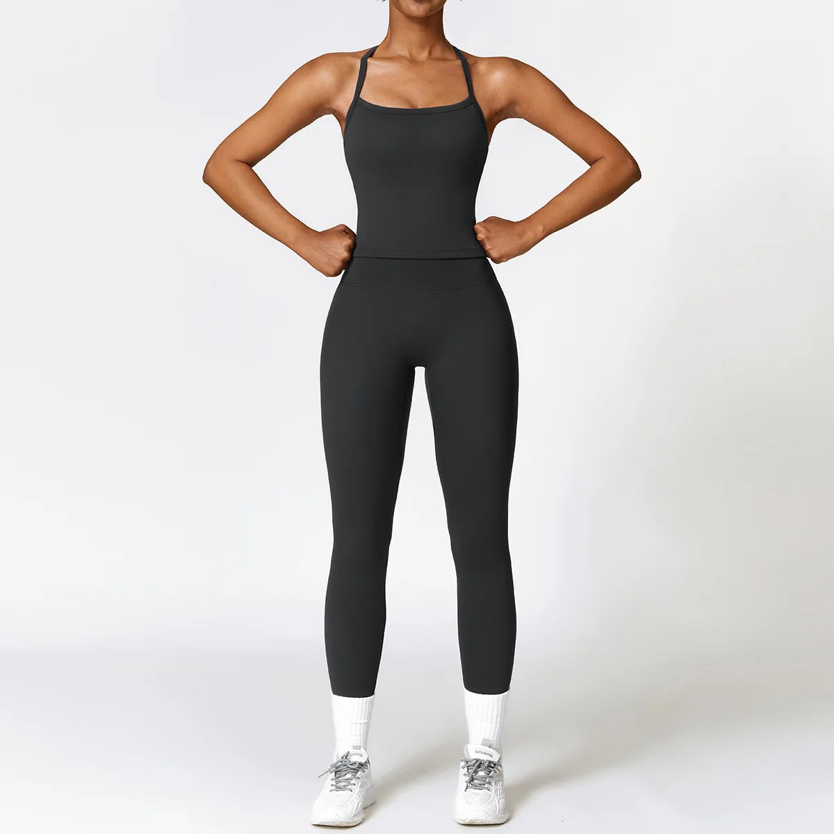 Women's Halter Or Long Sleeve Top And Bottoms Yoga Set