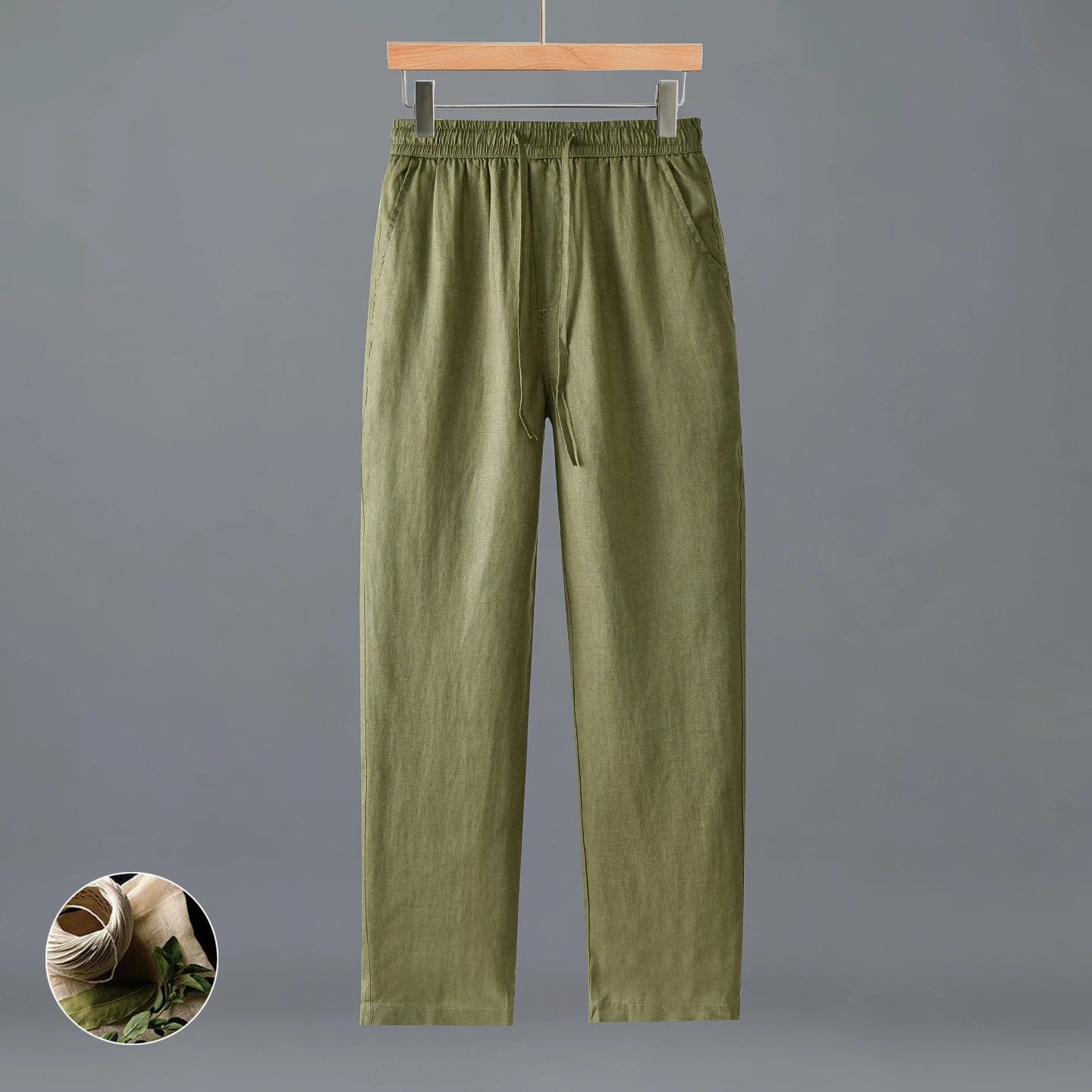 Women's Linen Regular-Fit Full-Length Casual Pants with Elastic Waist for Everyday Wear