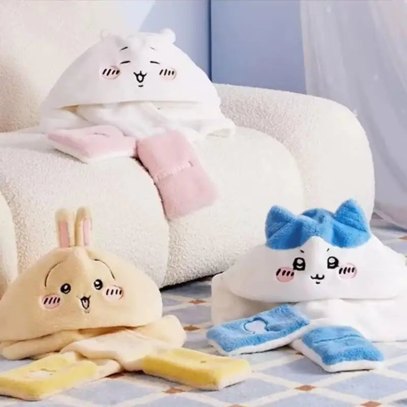 Chiikawa Plush Integrated Hat Scarf and Gloves Set with Usagi Styles
