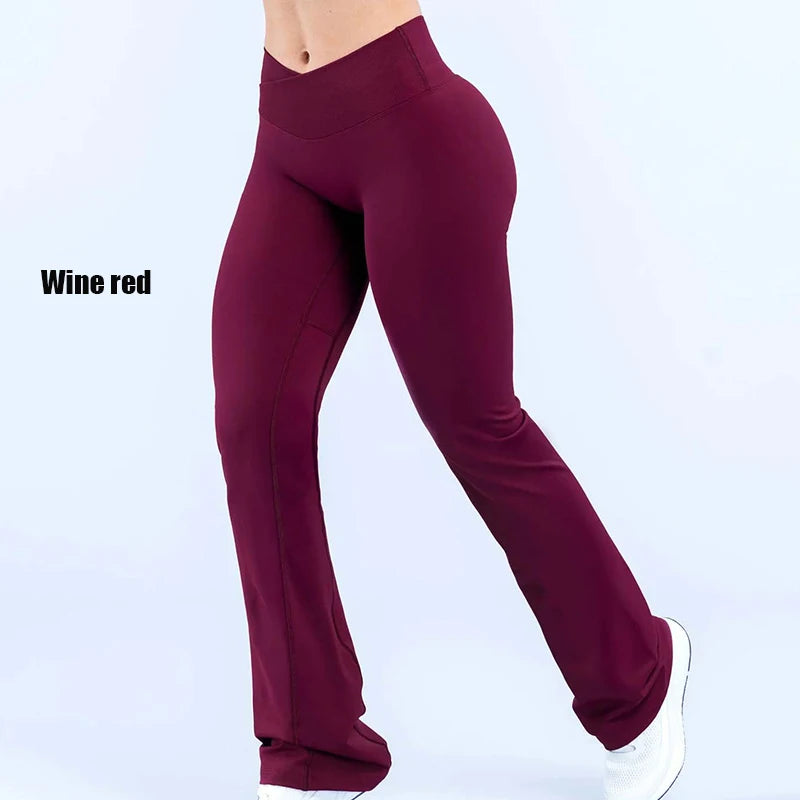 Women's High Waist Nylon Blend Flared Workout Pants with Fitted Upper Legs