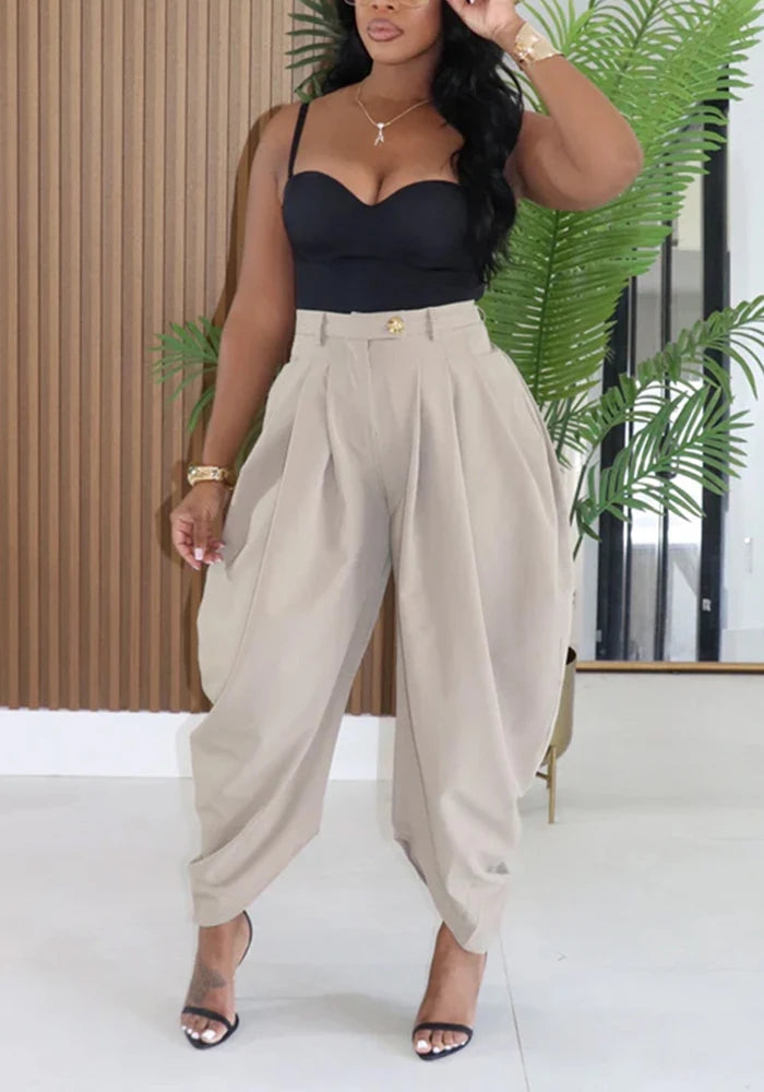 Women's Pleated Harem Pants with Tapered Legs and Waistband