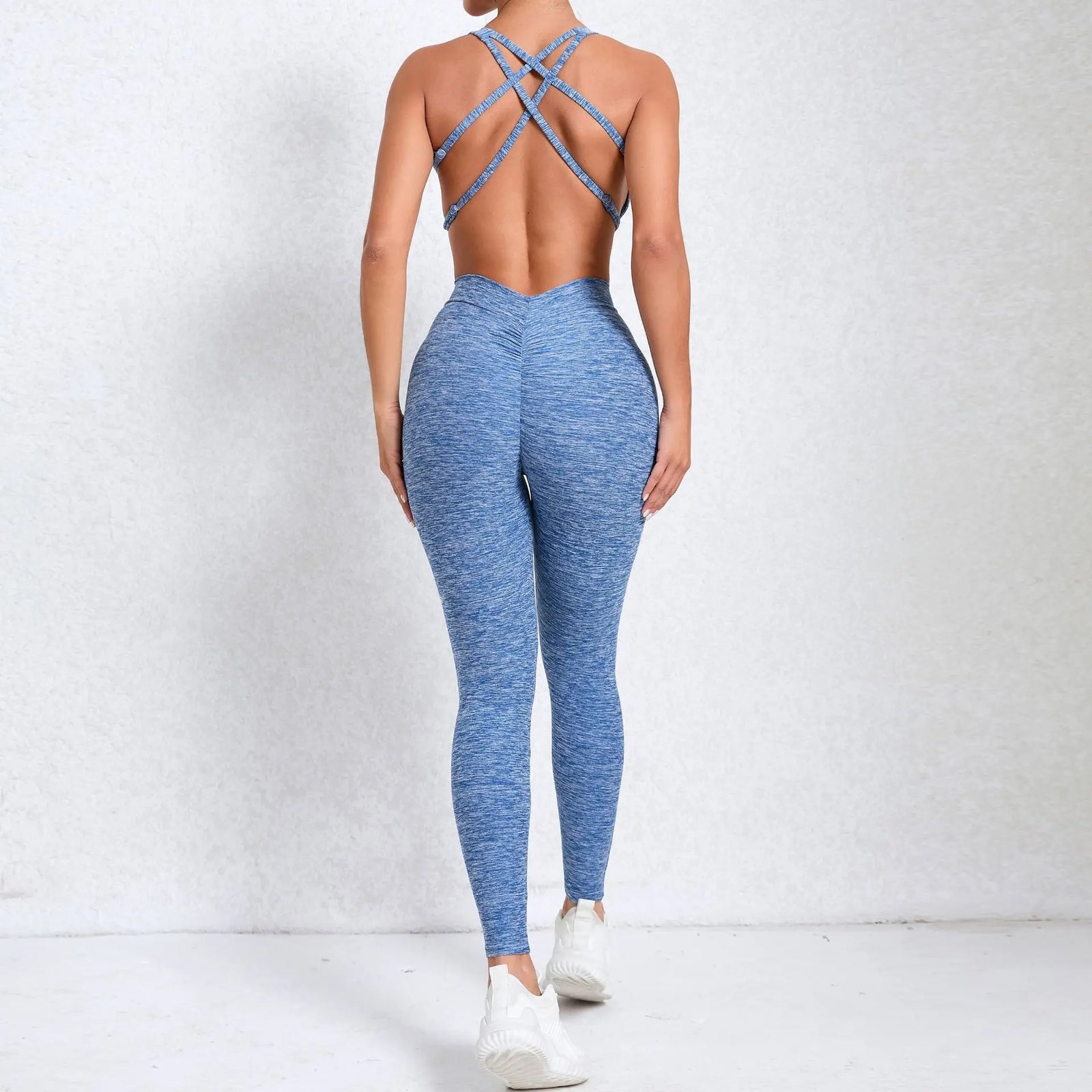 Women's Cross Back Nylon Blend Workout Jumpsuit with Front Keyhole