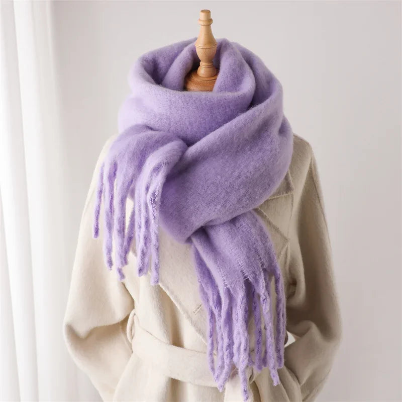 Solid Long Fringed Scarf for Draped Neck Styling