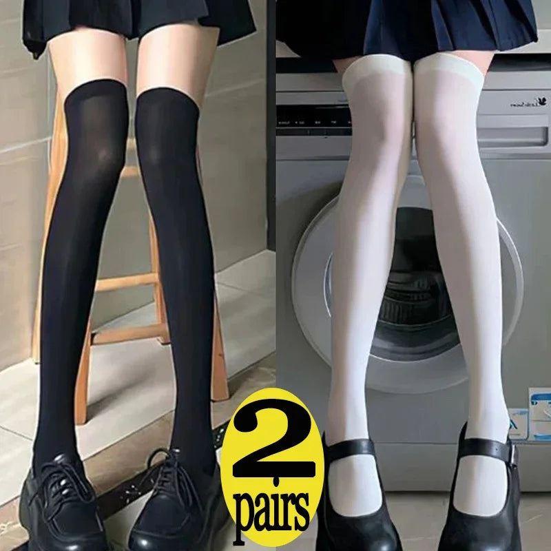 Solid Thigh High Stockings with Long Footed Shape