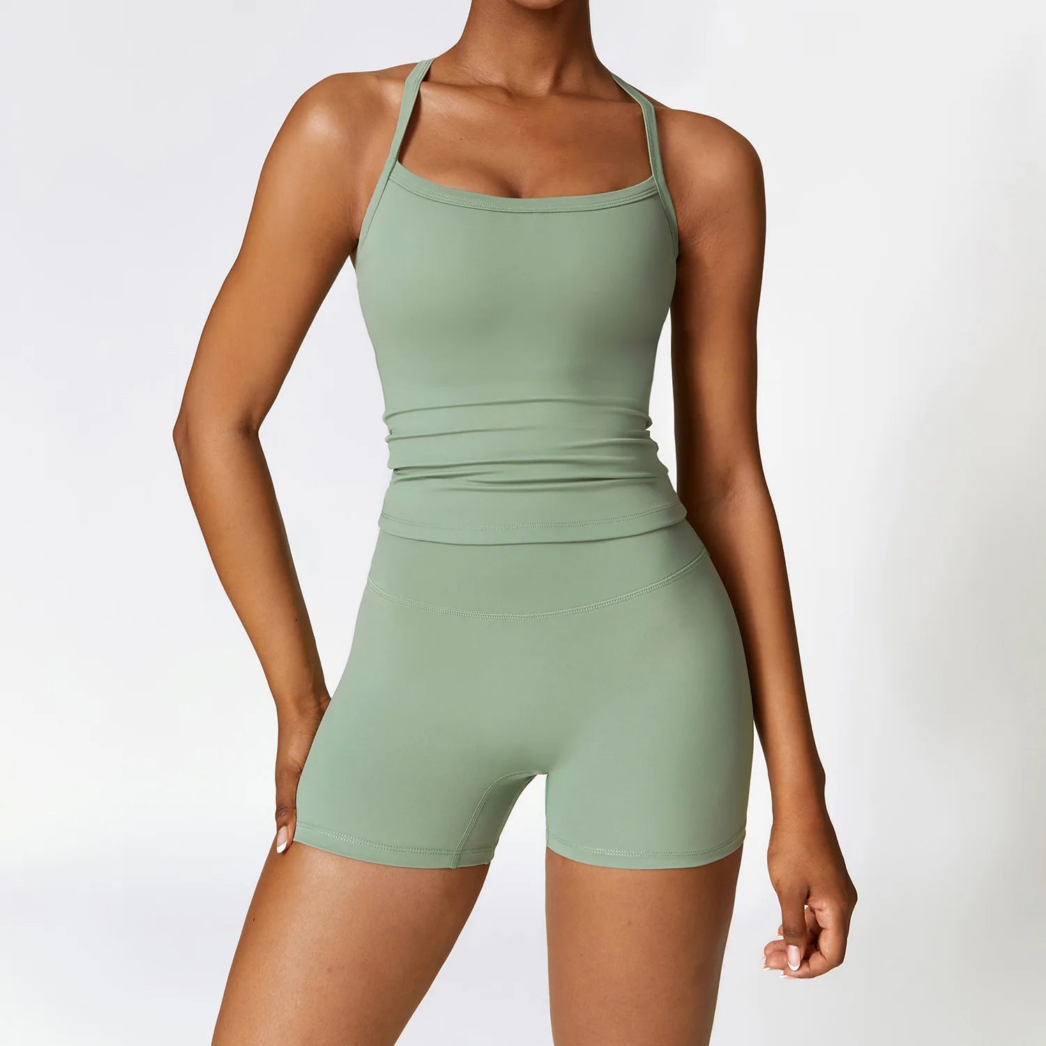 Women's Halter Or Long Sleeve Top And Bottoms Yoga Set