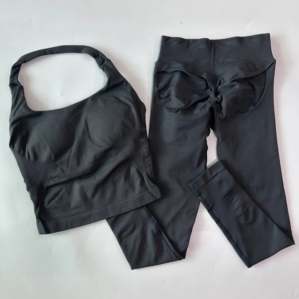 Women's Longline Tank And Shorts Yoga Set For Workout Outfits
