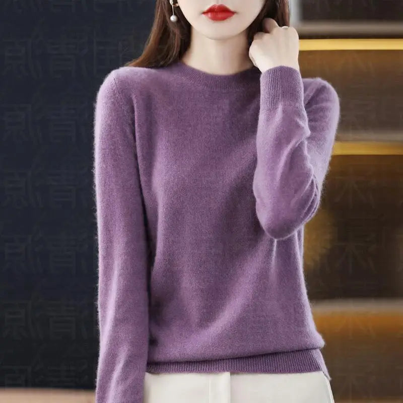 Women's Plain Long Sleeve Knit Sweater Casual Knit Layer