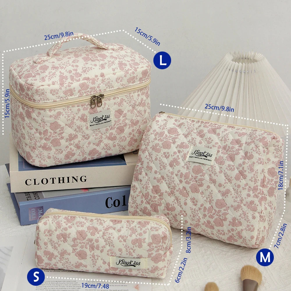Printed Quilted Toiletry Bag with Zippered Size Options