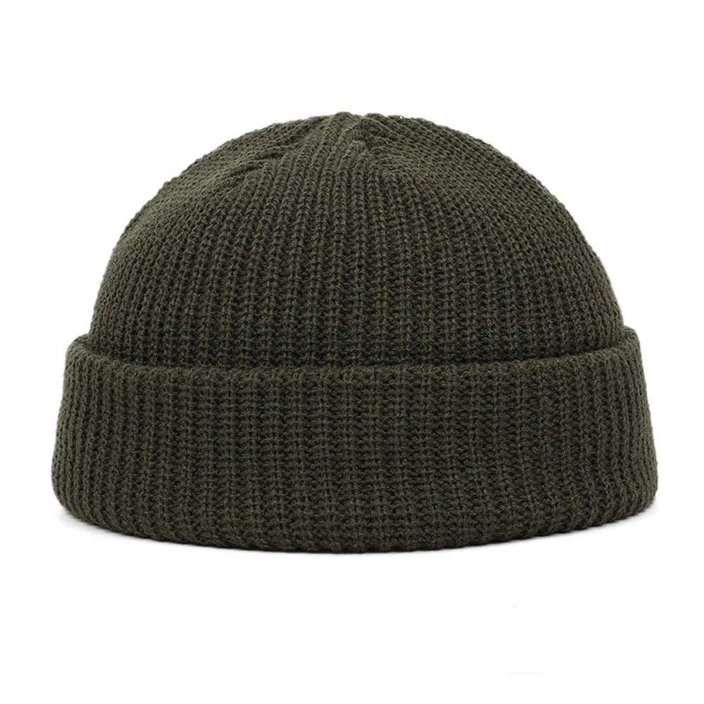 Short Ribbed Knit Beanie with Folded Cuff Shape