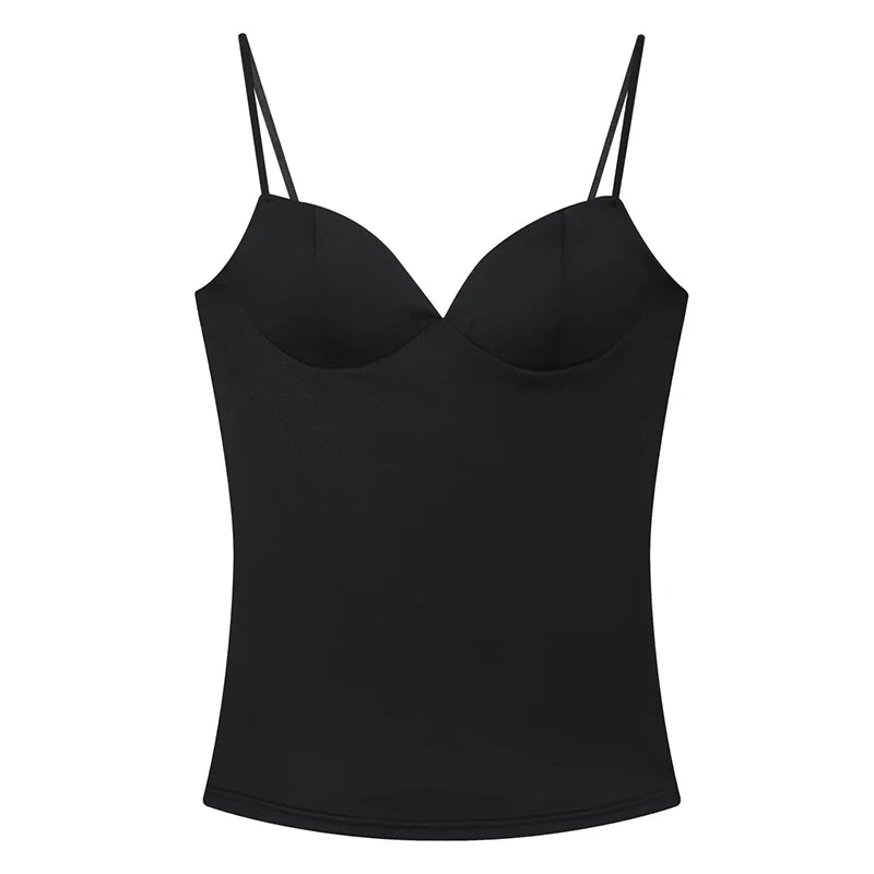Women's Sweetheart Neck Crop Top with Thin Straps and Corset Styling
