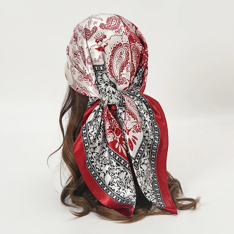 Printed Square Scarf with Ornate Paisley Pattern Options