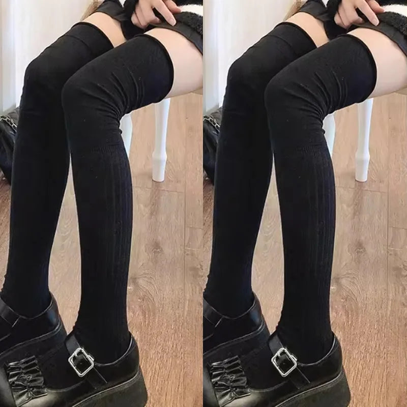 Solid Ribbed Long Socks with Over Knee Styling