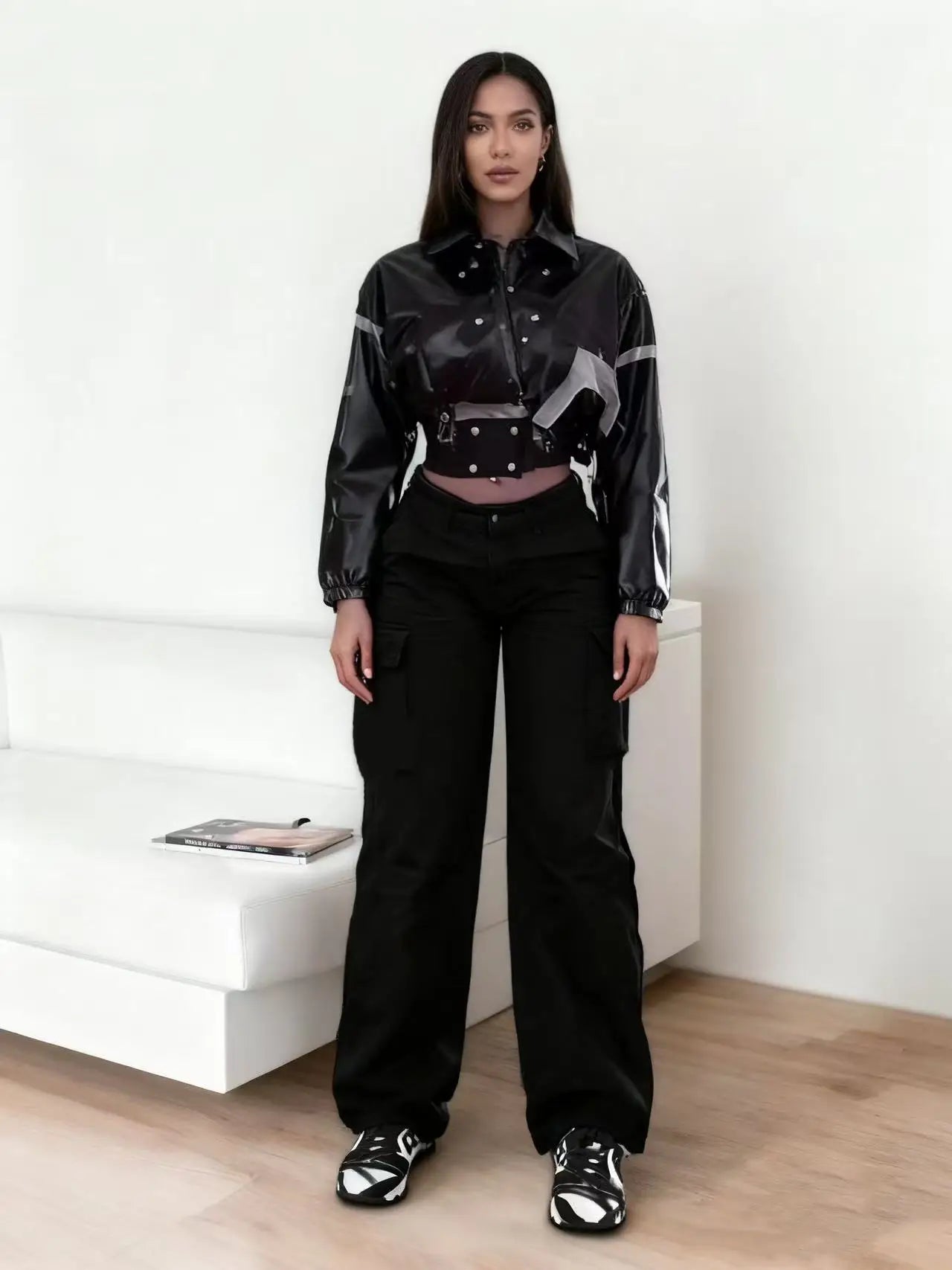 Women's Camouflage Cargo Pants with Straight Legs and Button Waist