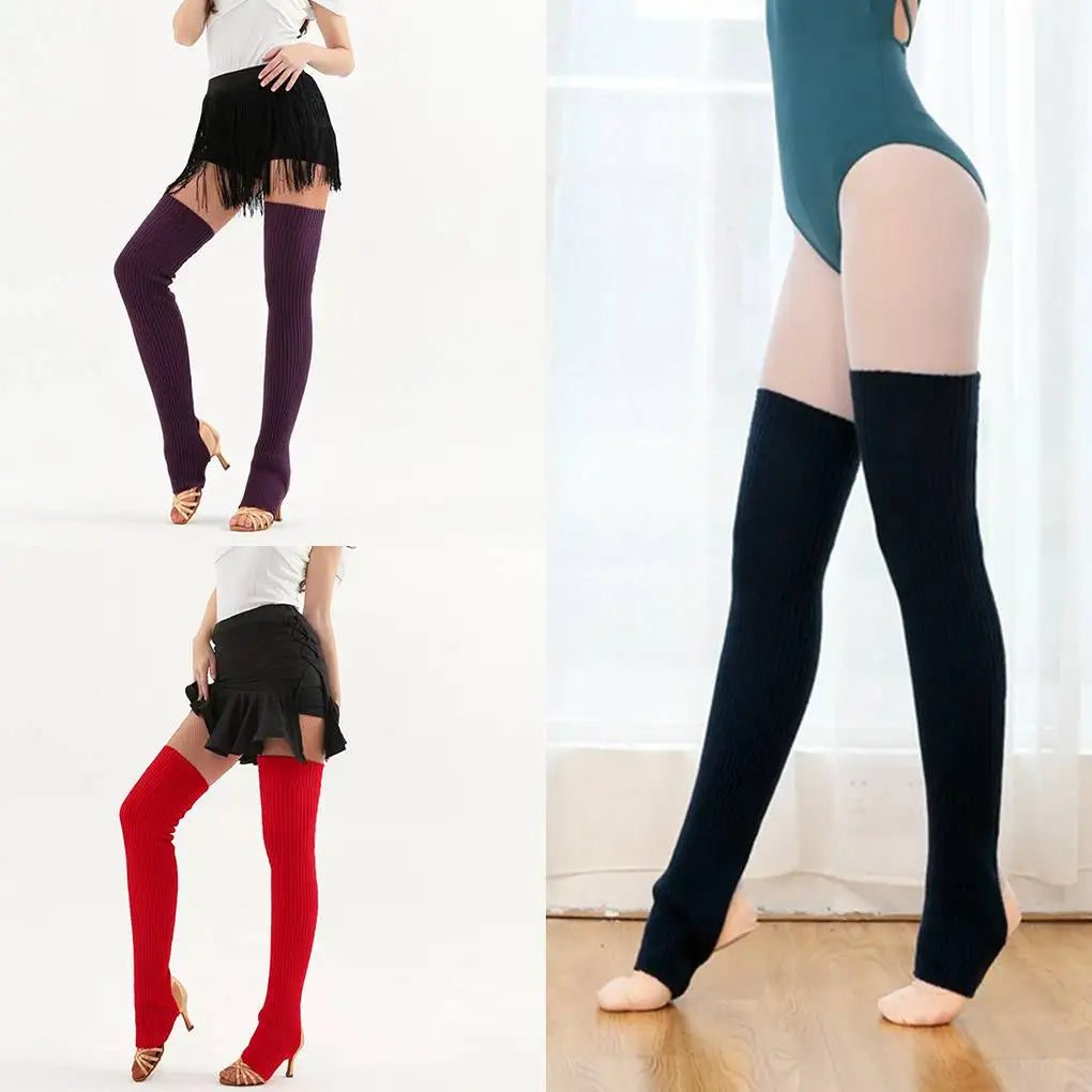 Long Ribbed Leg Warmers with Stirrup Foot Openings